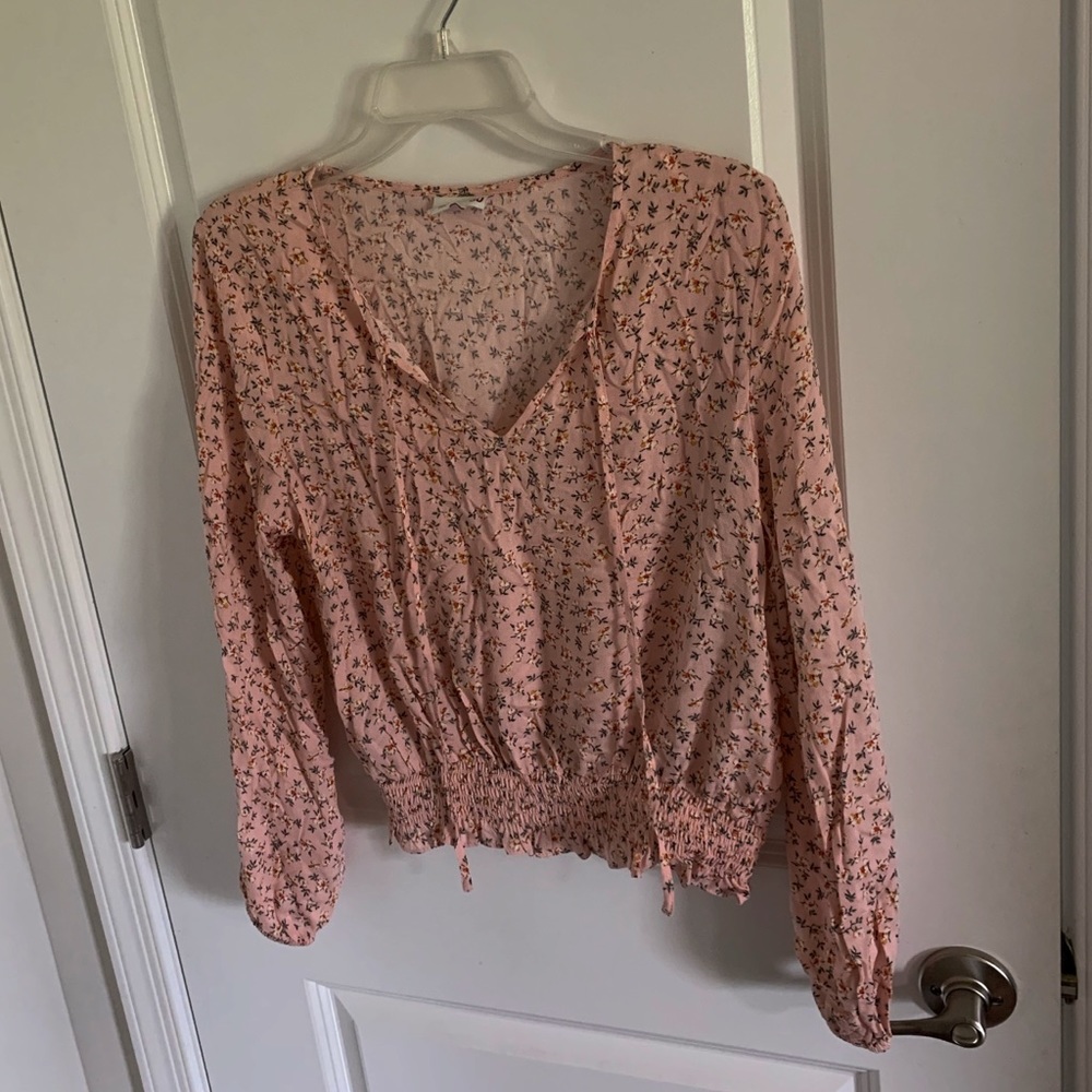 SO Light Pink Long Sleeve Flower Patterned Blouse